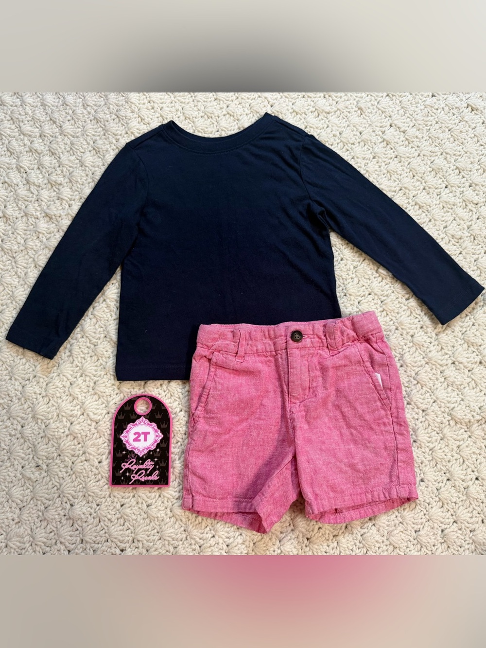 Janie and Jack Navy Long-Sleeve Tee with Pink Shorts